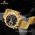 NAVIFORCE 9172 relojes deportivos impermeables para hombres, relojes de pulsera digitales militares con correa de acero de cuarzo dorado, reloj Masculino